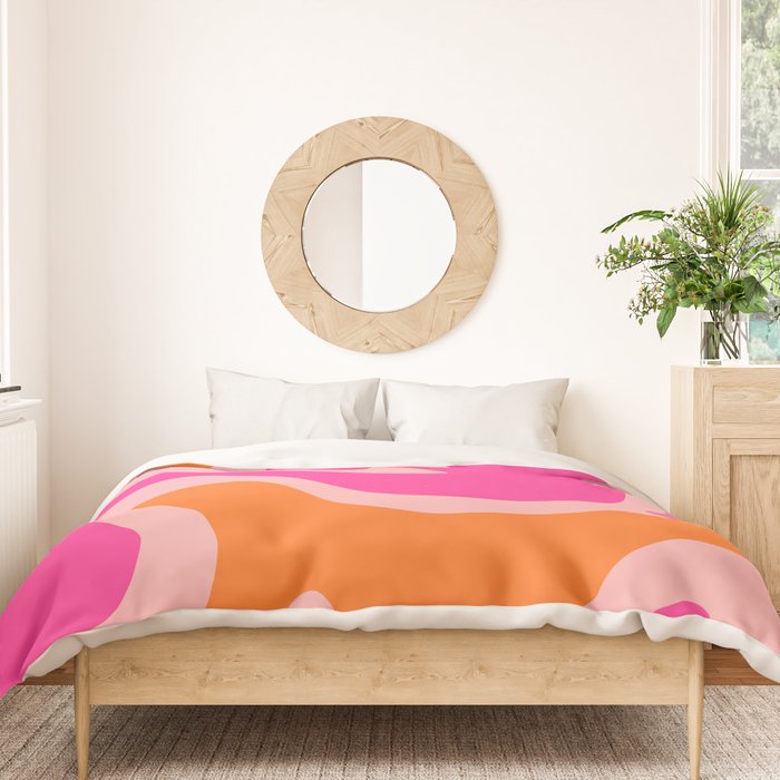 Smooth Contours Retro Modern Abstract Pattern Hot Pink and Orange Duvet Cover Gallery Image 3