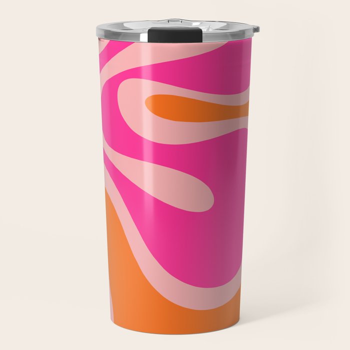 Smooth Contours Retro Modern Abstract Pattern Hot Pink and Orange Travel Mug Gallery Image 1