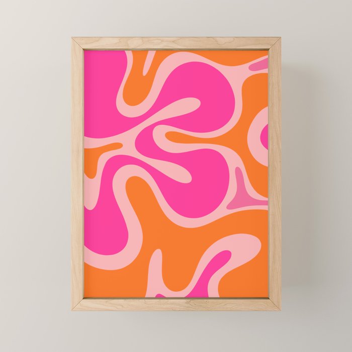 Smooth Contours Retro Modern Abstract Pattern Hot Pink and Orange Mini Art Print Gallery Image 1