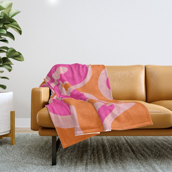 Smooth Contours Retro Modern Abstract Pattern Hot Pink and Orange Throw Blanket Gallery Image 1