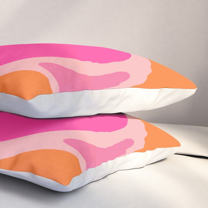 Smooth Contours Retro Modern Abstract Pattern Hot Pink and Orange Pillow Sham Gallery Image 3
