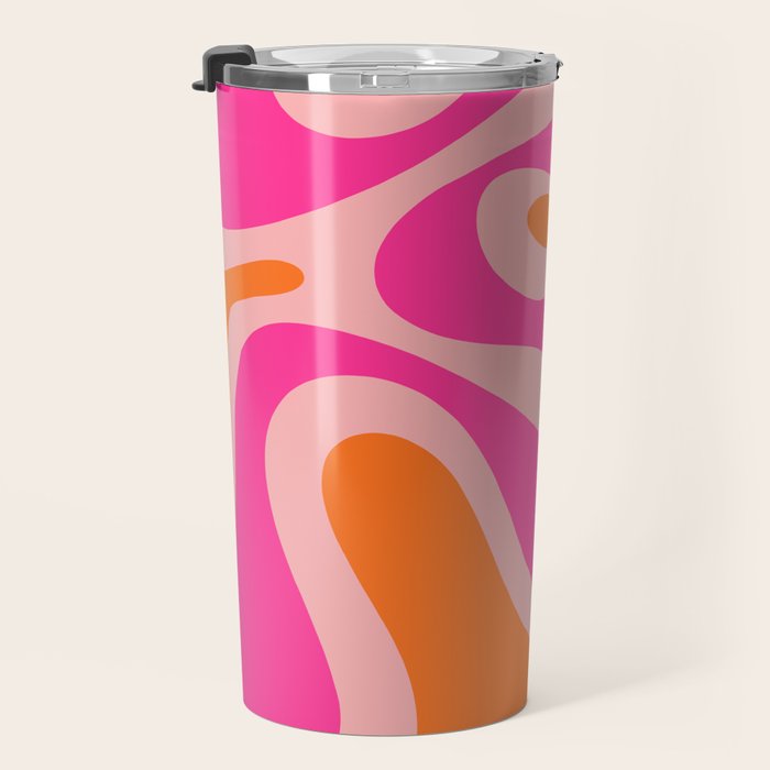 Smooth Contours Retro Modern Abstract Pattern Hot Pink and Orange Travel Mug Gallery Image 3