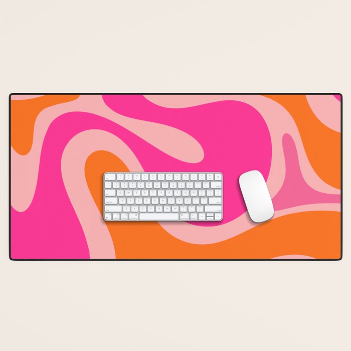 Smooth Contours Retro Modern Abstract Pattern Hot Pink and Orange Desk Mat Gallery Image 1