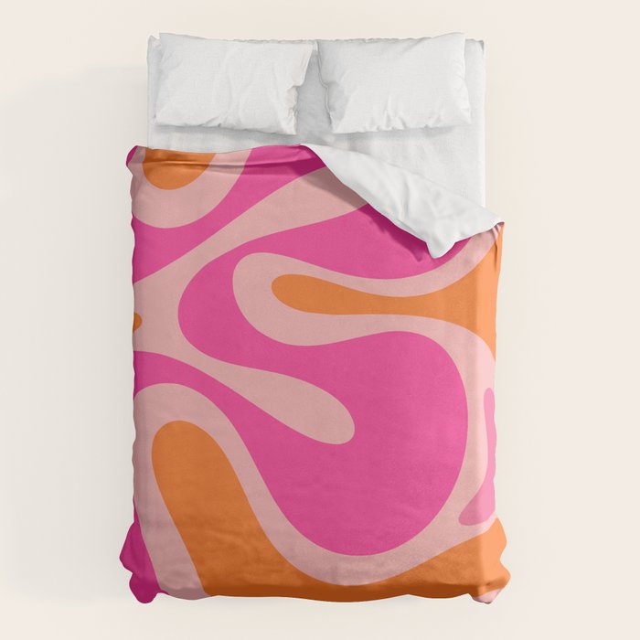 Smooth Contours Retro Modern Abstract Pattern Hot Pink and Orange Duvet Cover Gallery Image 1