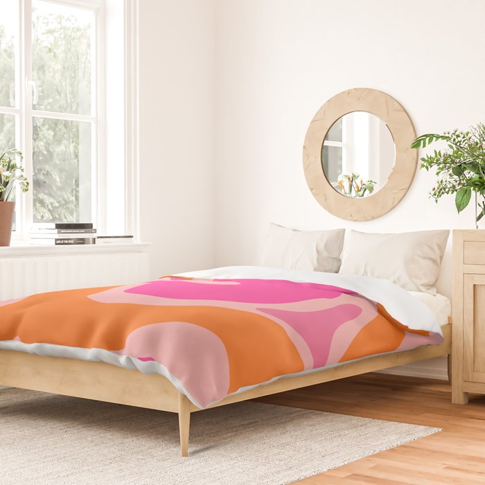 Smooth Contours Retro Modern Abstract Pattern Hot Pink and Orange Duvet Cover Gallery Image 2