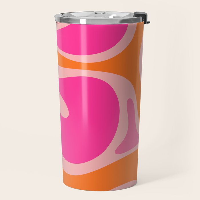 Smooth Contours Retro Modern Abstract Pattern Hot Pink and Orange Travel Mug Gallery Image 2