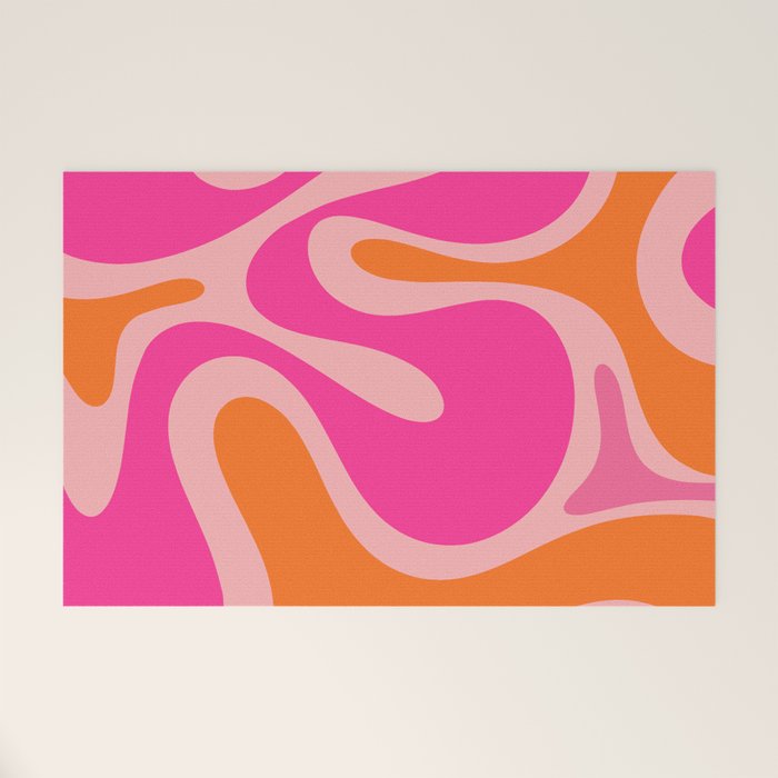 Smooth Contours Retro Modern Abstract Pattern Hot Pink and Orange Welcome Mat Gallery Image 1
