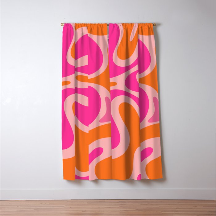 Smooth Contours Retro Modern Abstract Pattern Hot Pink and Orange Window Curtain Gallery Image 3
