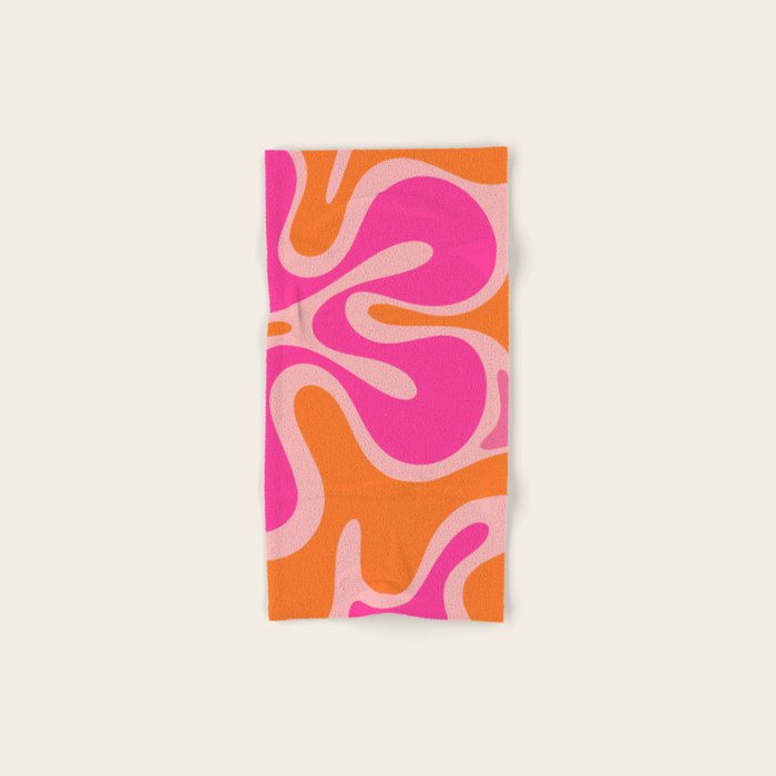 Smooth Contours Retro Modern Abstract Pattern Hot Pink and Orange Bath Towel Gallery Image 1