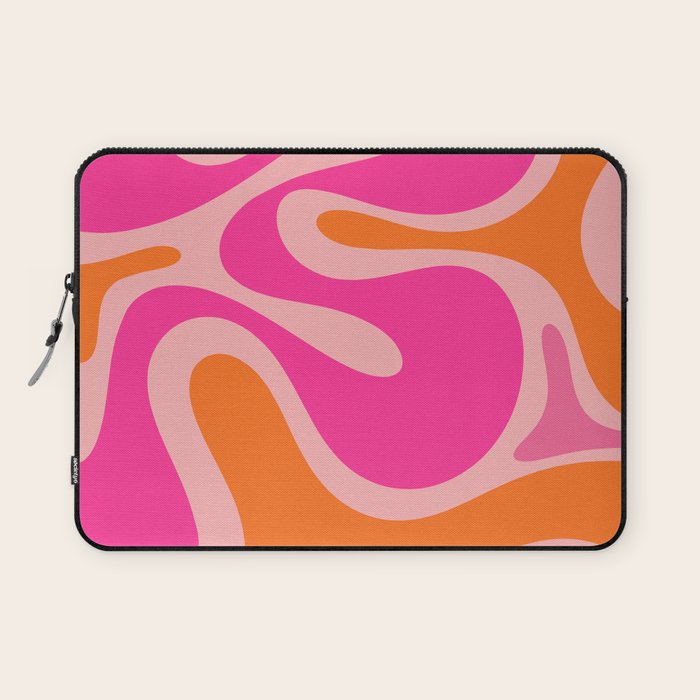 Smooth Contours Retro Modern Abstract Pattern Hot Pink and Orange Laptop Sleeve Gallery Image 1