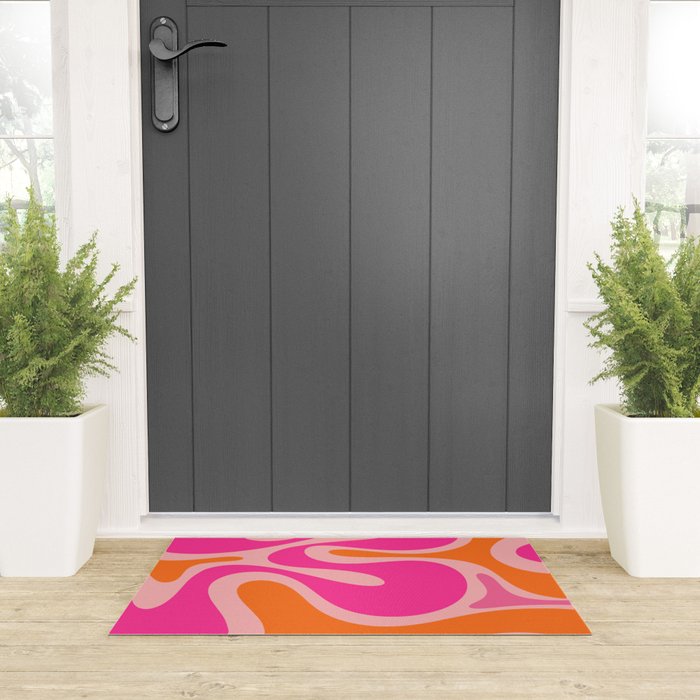 Smooth Contours Retro Modern Abstract Pattern Hot Pink and Orange Welcome Mat Gallery Image 3