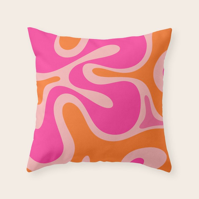 Smooth Contours Retro Modern Abstract Pattern Hot Pink and Orange Throw Pillow Gallery Image 6