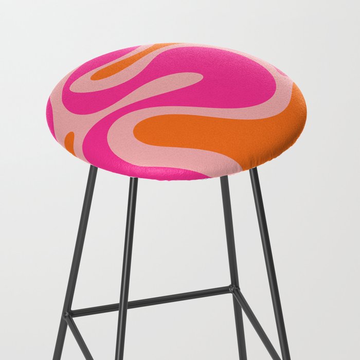 Smooth Contours Retro Modern Abstract Pattern Hot Pink and Orange Stool Gallery Image 2
