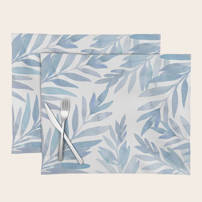 Muted Blue Palm Leaves Placemat Gallery Image 1