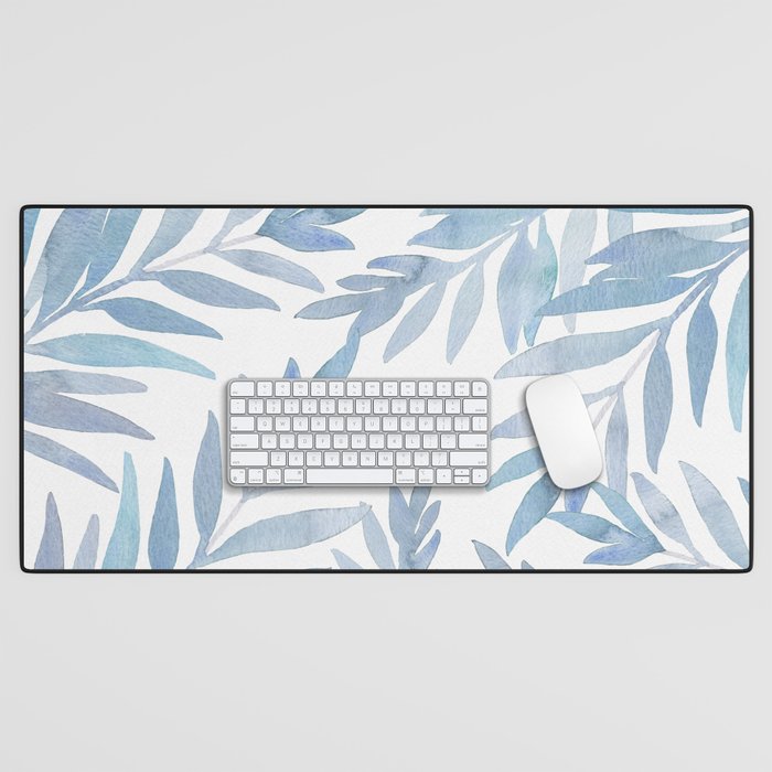 Muted Blue Palm Leaves Desk Mat Gallery Image 1
