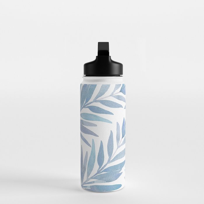 Muted Blue Palm Leaves Water Bottle Gallery Image 3