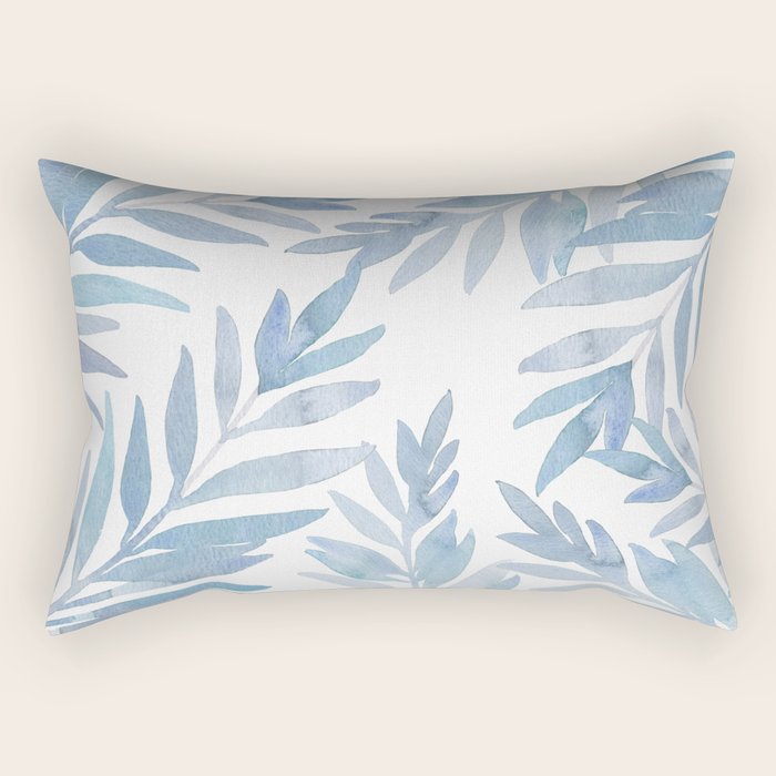 Muted Blue Palm Leaves Rectangular Pillow Gallery Image 2