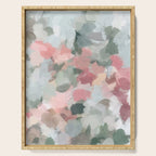 Tropical Winds - Blue Sage Green Coral Pink Flowers in the Abstract Nature Painting Art Print Serving Tray Gallery Image 1
