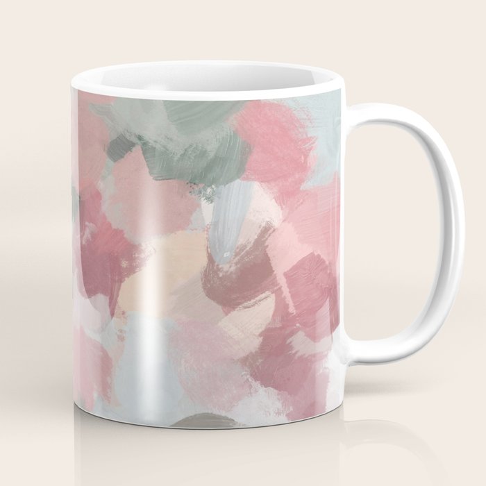 Tropical Winds - Blue Sage Green Coral Pink Flowers in the Abstract Nature Painting Art Print Coffee Mug Gallery Image 1