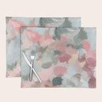 Tropical Winds - Blue Sage Green Coral Pink Flowers in the Abstract Nature Painting Art Print Placemat Gallery Image 1