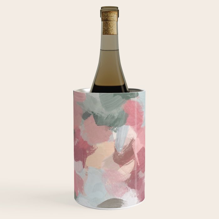 Tropical Winds - Blue Sage Green Coral Pink Flowers in the Abstract Nature Painting Art Print Wine Chiller Gallery Image 3