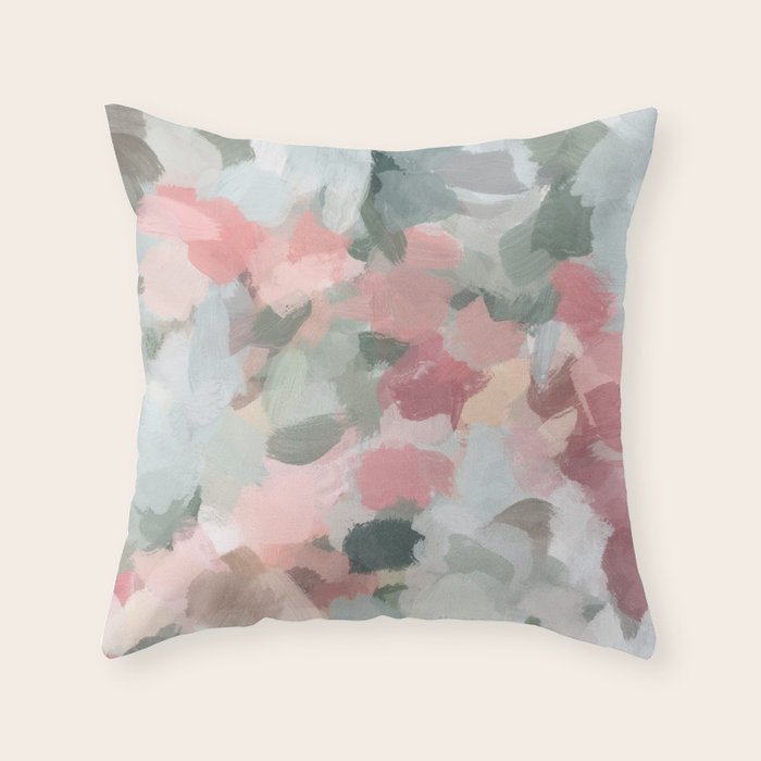 Tropical Winds - Blue Sage Green Coral Pink Flowers in the Abstract Nature Painting Art Print Throw Pillow Gallery Image 6