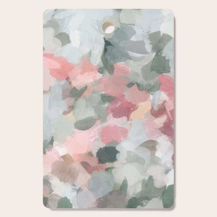 Tropical Winds - Blue Sage Green Coral Pink Flowers in the Abstract Nature Painting Art Print Cutting Board Gallery Image 1