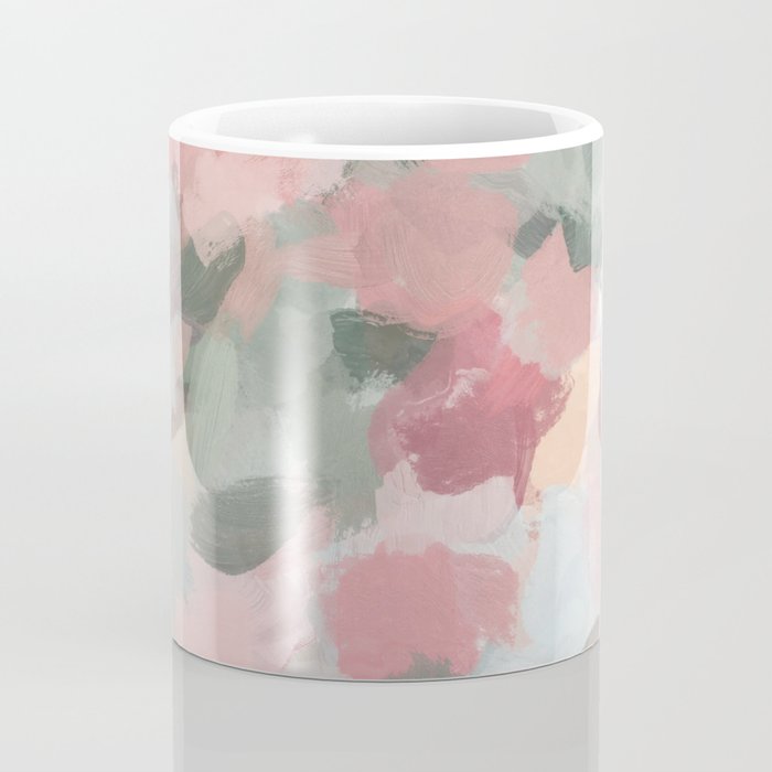 Tropical Winds - Blue Sage Green Coral Pink Flowers in the Abstract Nature Painting Art Print Coffee Mug Gallery Image 4