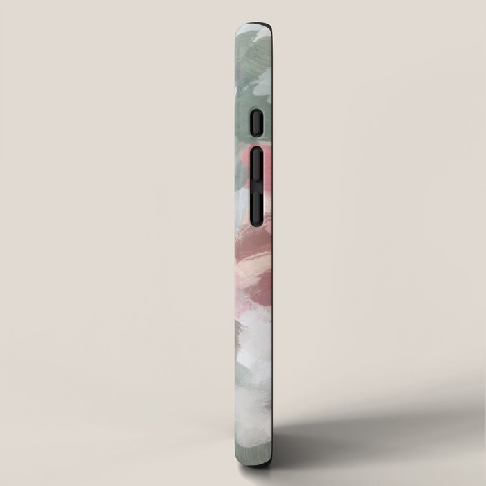 Tropical Winds - Blue Sage Green Coral Pink Flowers in the Abstract Nature Painting Art Print iPhone Case Gallery Image 2