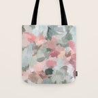 Tropical Winds - Blue Sage Green Coral Pink Flowers in the Abstract Nature Painting Art Print Tote Bag Gallery Image 1