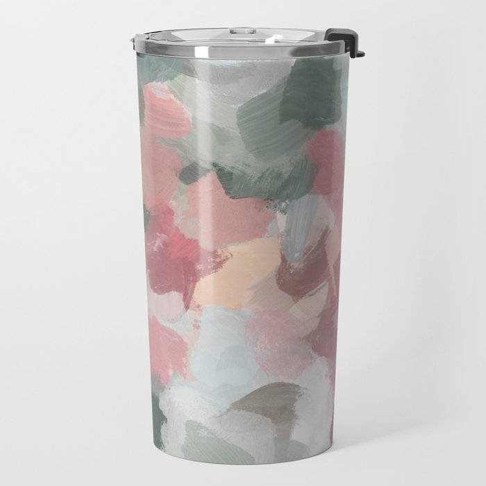 Tropical Winds - Blue Sage Green Coral Pink Flowers in the Abstract Nature Painting Art Print Travel Mug Gallery Image 2