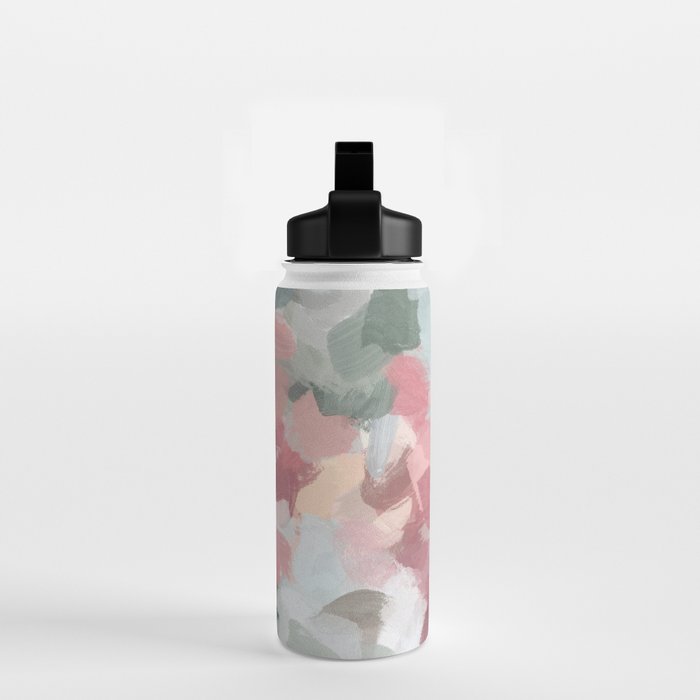 Tropical Winds - Blue Sage Green Coral Pink Flowers in the Abstract Nature Painting Art Print Water Bottle Gallery Image 2