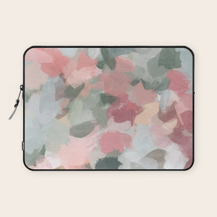 Tropical Winds - Blue Sage Green Coral Pink Flowers in the Abstract Nature Painting Art Print Laptop Sleeve Gallery Image 1