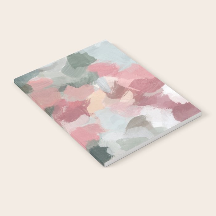 Tropical Winds - Blue Sage Green Coral Pink Flowers in the Abstract Nature Painting Art Print Notebook Gallery Image 2