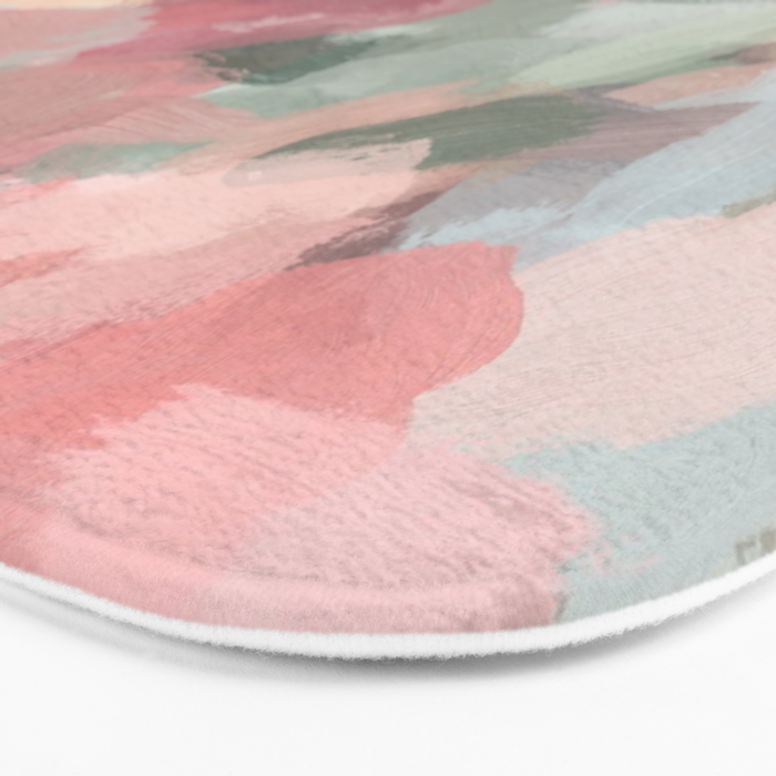 Tropical Winds - Blue Sage Green Coral Pink Flowers in the Abstract Nature Painting Art Print Bath Mat Gallery Image 3