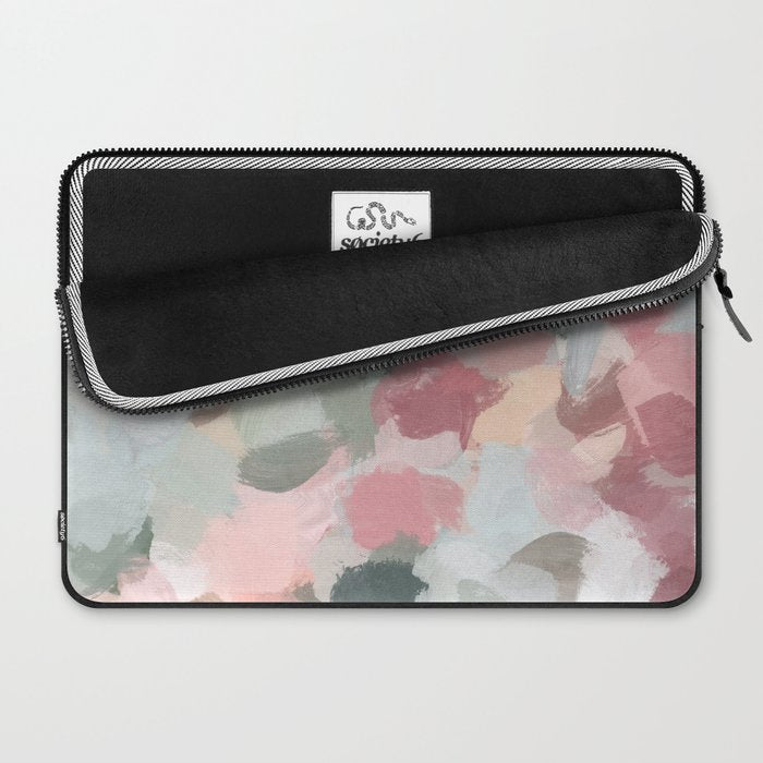 Tropical Winds - Blue Sage Green Coral Pink Flowers in the Abstract Nature Painting Art Print Laptop Sleeve Gallery Image 2