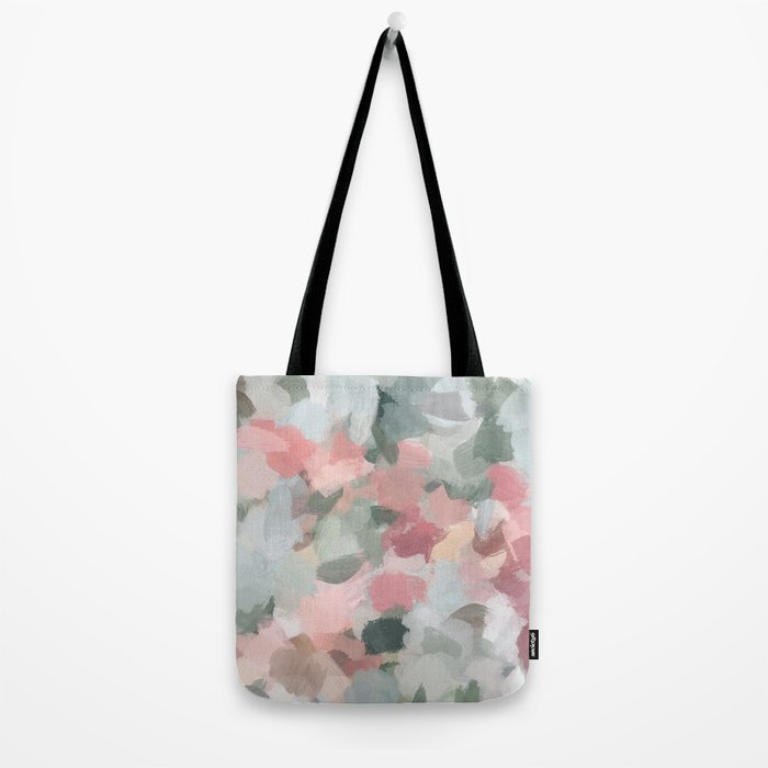 Tropical Winds - Blue Sage Green Coral Pink Flowers in the Abstract Nature Painting Art Print Tote Bag Gallery Image 2