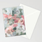 Tropical Winds - Blue Sage Green Coral Pink Flowers in the Abstract Nature Painting Art Print Stationery Card Gallery Image 2