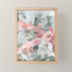 Tropical Winds - Blue Sage Green Coral Pink Flowers in the Abstract Nature Painting Art Print Mini Art Print Gallery Image 1