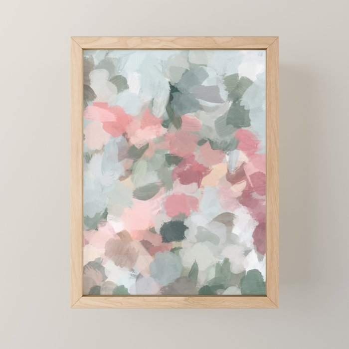 Tropical Winds - Blue Sage Green Coral Pink Flowers in the Abstract Nature Painting Art Print Mini Art Print Gallery Image 1