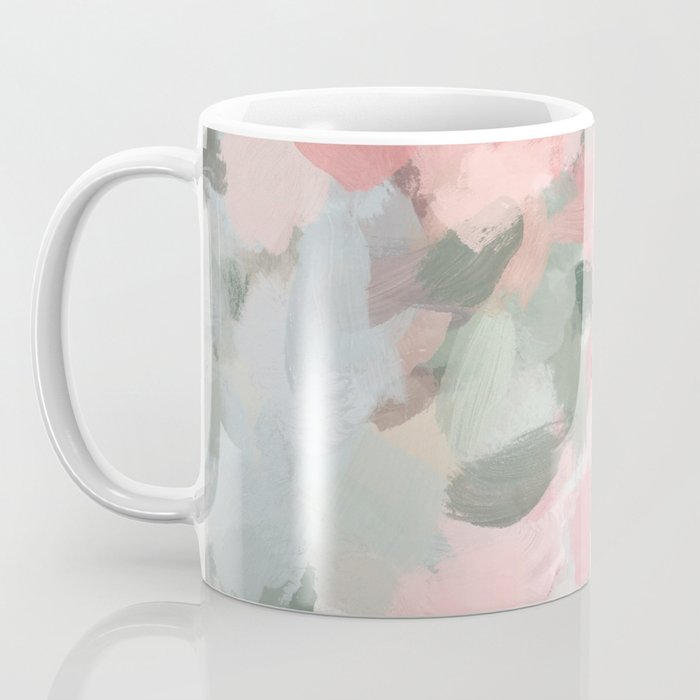 Tropical Winds - Blue Sage Green Coral Pink Flowers in the Abstract Nature Painting Art Print Coffee Mug Gallery Image 3
