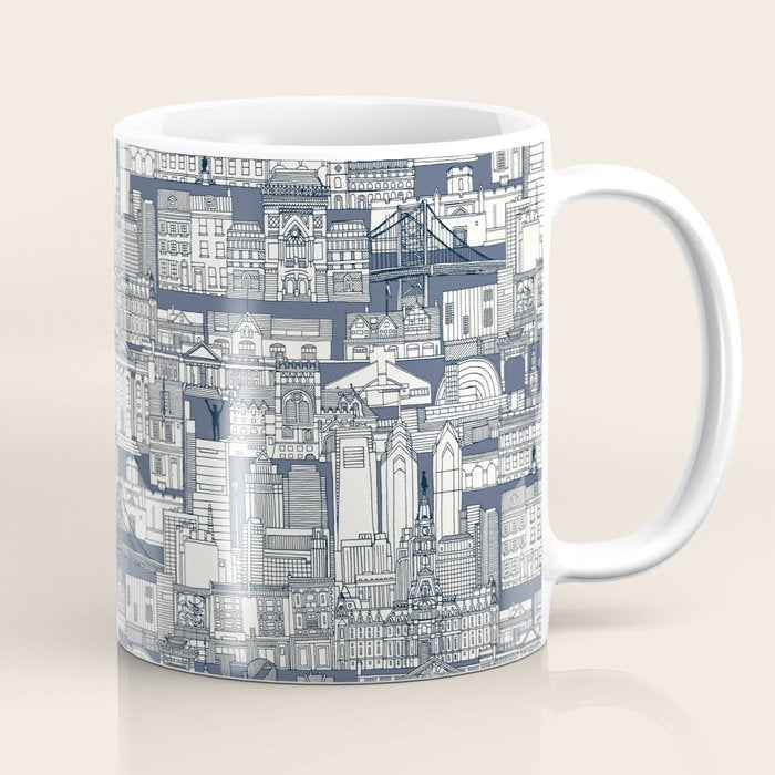 Philadelphia toile blue indigo Coffee Mug Gallery Image 1
