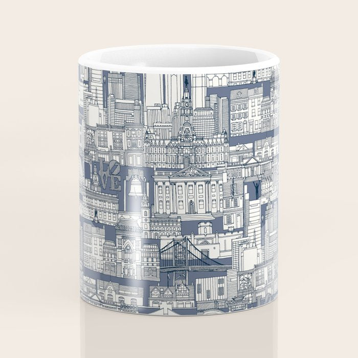 Philadelphia toile blue indigo Coffee Mug Gallery Image 4