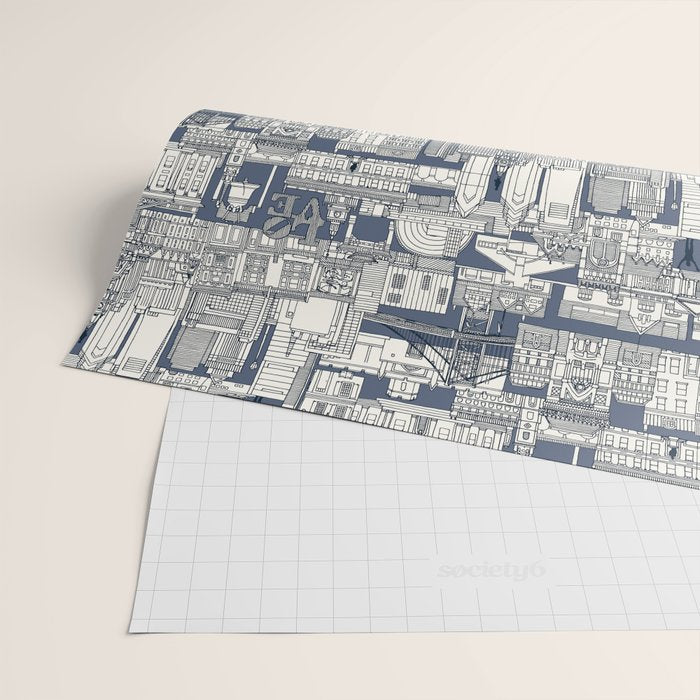 Philadelphia toile blue indigo Wrapping Paper Gallery Image 2