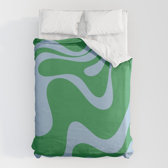Retro Liquid Swirl Abstract 2 in Green and Light Blue Duvet Cover Gallery Image 6