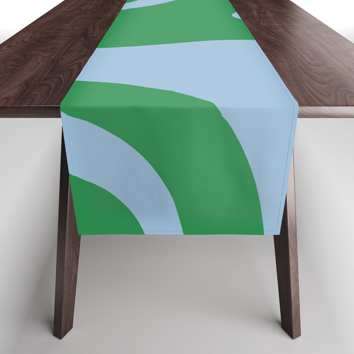 Retro Liquid Swirl Abstract 2 in Green and Light Blue Table Runner Gallery Image 1