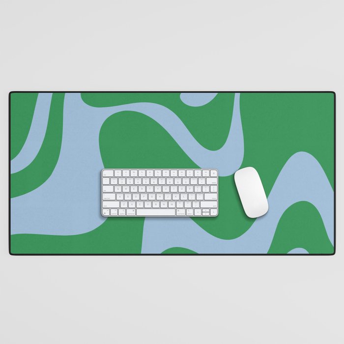 Retro Liquid Swirl Abstract 2 in Green and Light Blue Desk Mat Gallery Image 1