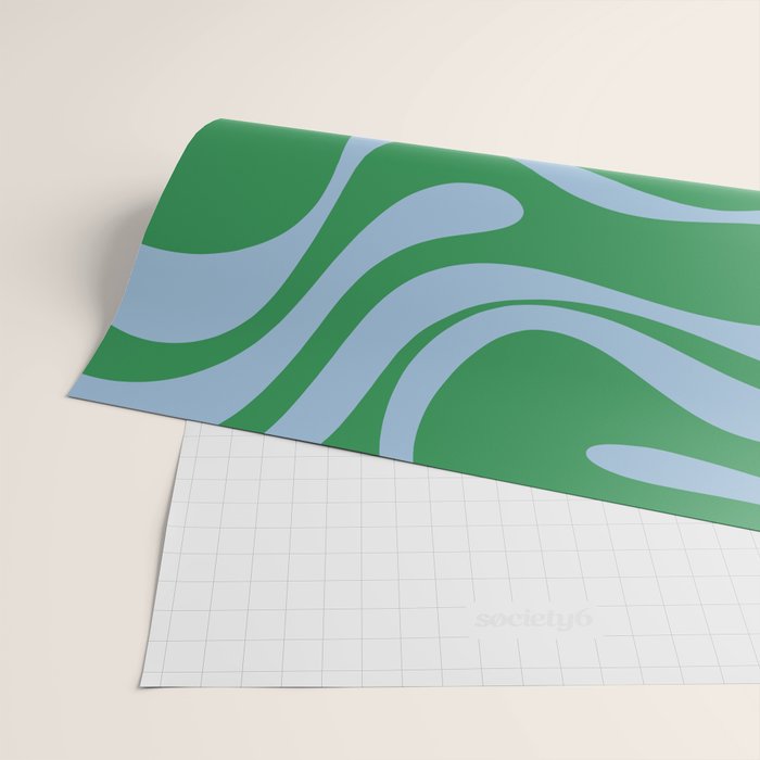 Retro Liquid Swirl Abstract 2 in Green and Light Blue Wrapping Paper Gallery Image 2