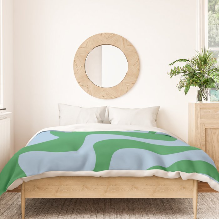Retro Liquid Swirl Abstract 2 in Green and Light Blue Duvet Cover Gallery Image 3