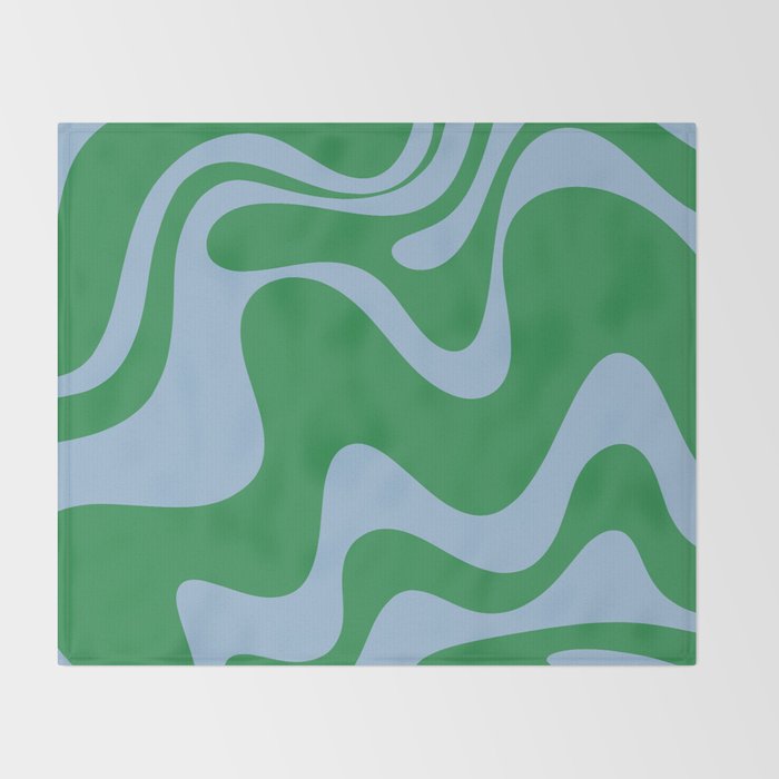 Retro Liquid Swirl Abstract 2 in Green and Light Blue Throw Blanket Gallery Image 2